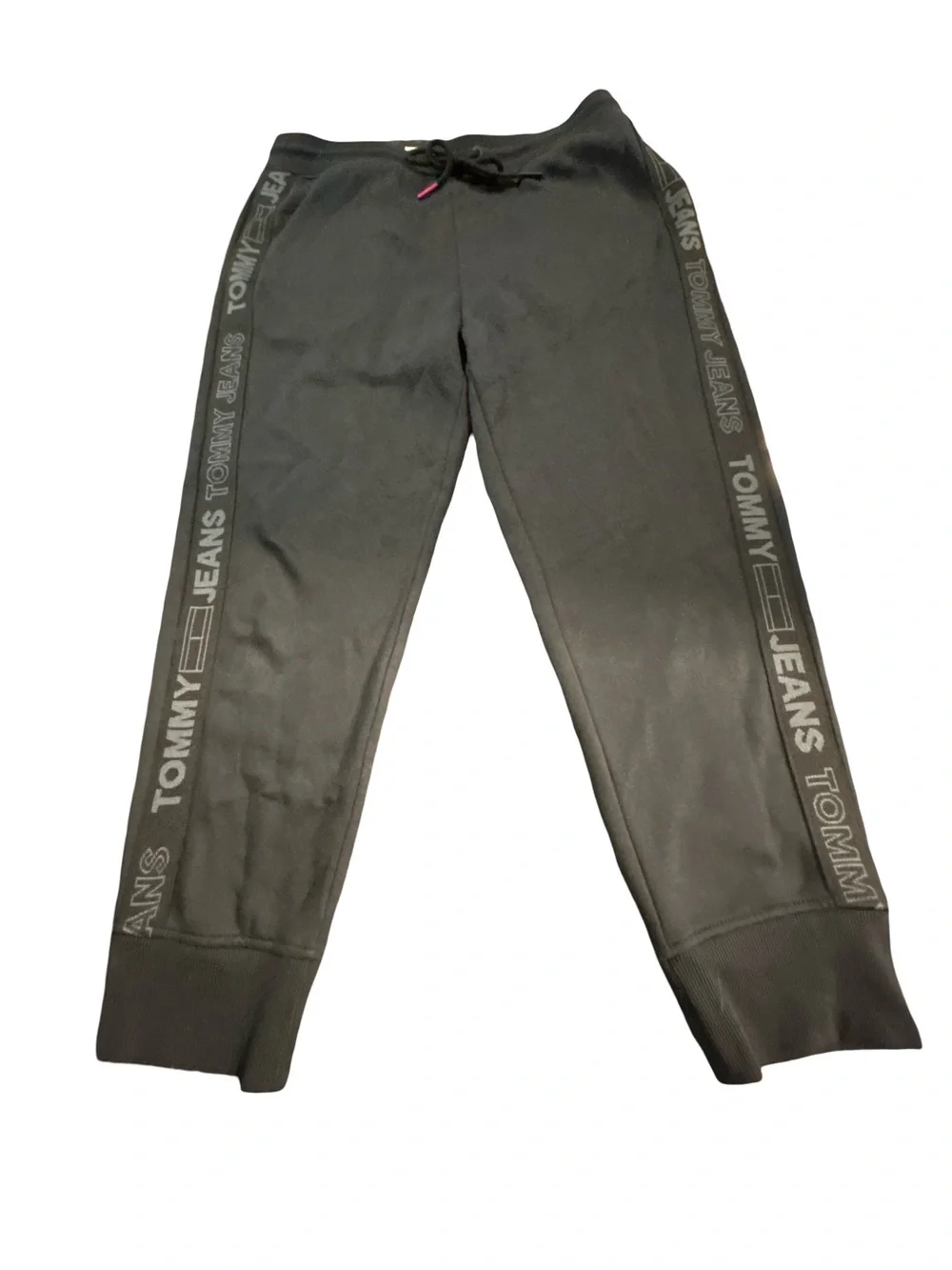 Tommy Jeans Sporty Retro Black Logo Taped Fleece Joggers Size Large Athleisure